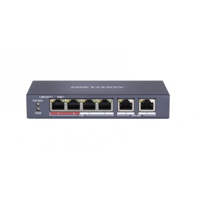 DS-3E0106P-E/M 6/4 PoE switch, 4x PoE 100Mbps, 2x uplink 100Mbps, max.35W