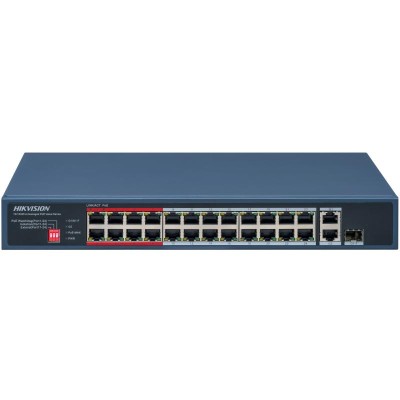 DS-3E0326P-E/M(C) 26/24 PoE switch, 24x PoE 100Mbps, 1x uplink 1Gbps, 1x SFP, max.230W