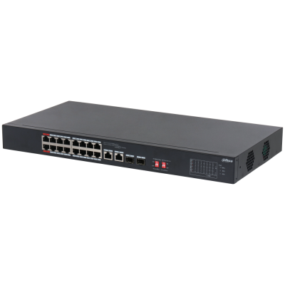 S3218-16ET-135 PoE switch, 16 x PoE, 2 x Gb uplink RJ45/SFP (combo), 135 W, police/rack 1U