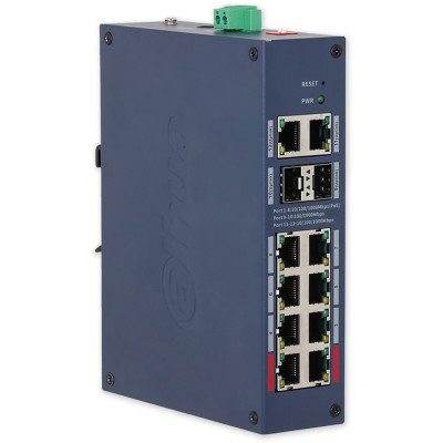 CHS4212-8GT-110 průmyslový PoE switch, 8x Gb PoE, 2x Gb RJ-45, 2x Gb SFP uplink combo, Cloud MNG L2, DIN, 110W