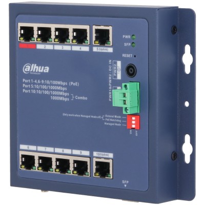 CHS4110-8ET-90-F průmyslový PoE switch, 8x PoE, 1x Gb RJ-45, 1x GRJ-45/SFP combo, Cloud MNG L2, 90W, dual nap.