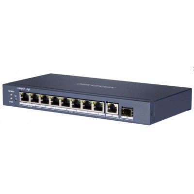 DS-3E0510HP-E 9/8 PoE switch, 8x PoE 1Gbps, 1x uplink 1Gbps, 1x SFP, max.110W