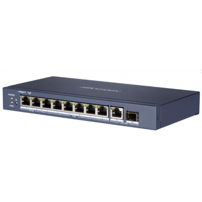 DS-3E0510HP-E 10/8 PoE switch, 1x uplink 1Gbps + 1x SFP